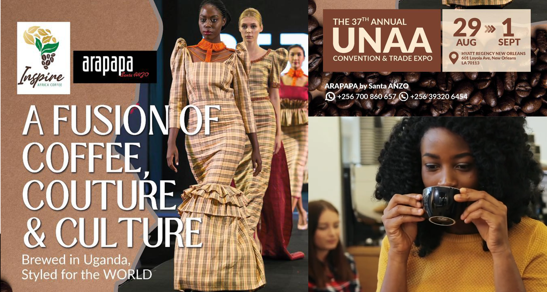Uganda’s Finest Coffee & Fashion by Santa ANZO, are uniting at the UNAA Convention 2025 in New Orleans (Aug 29–Sept 1)