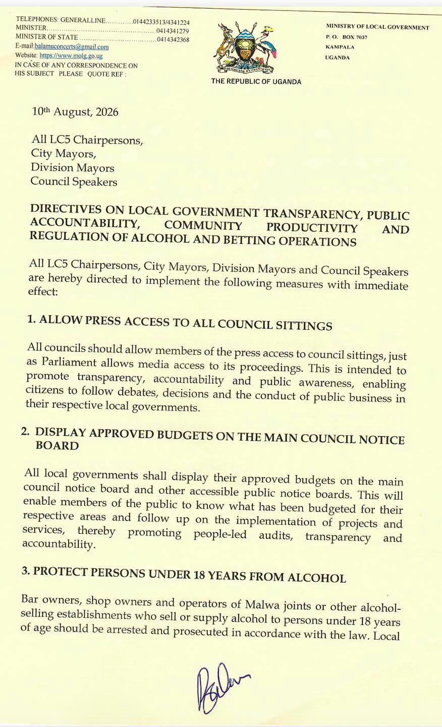 Uganda Government Directs Enforcement of 3pm Rule on Alcohol Sales