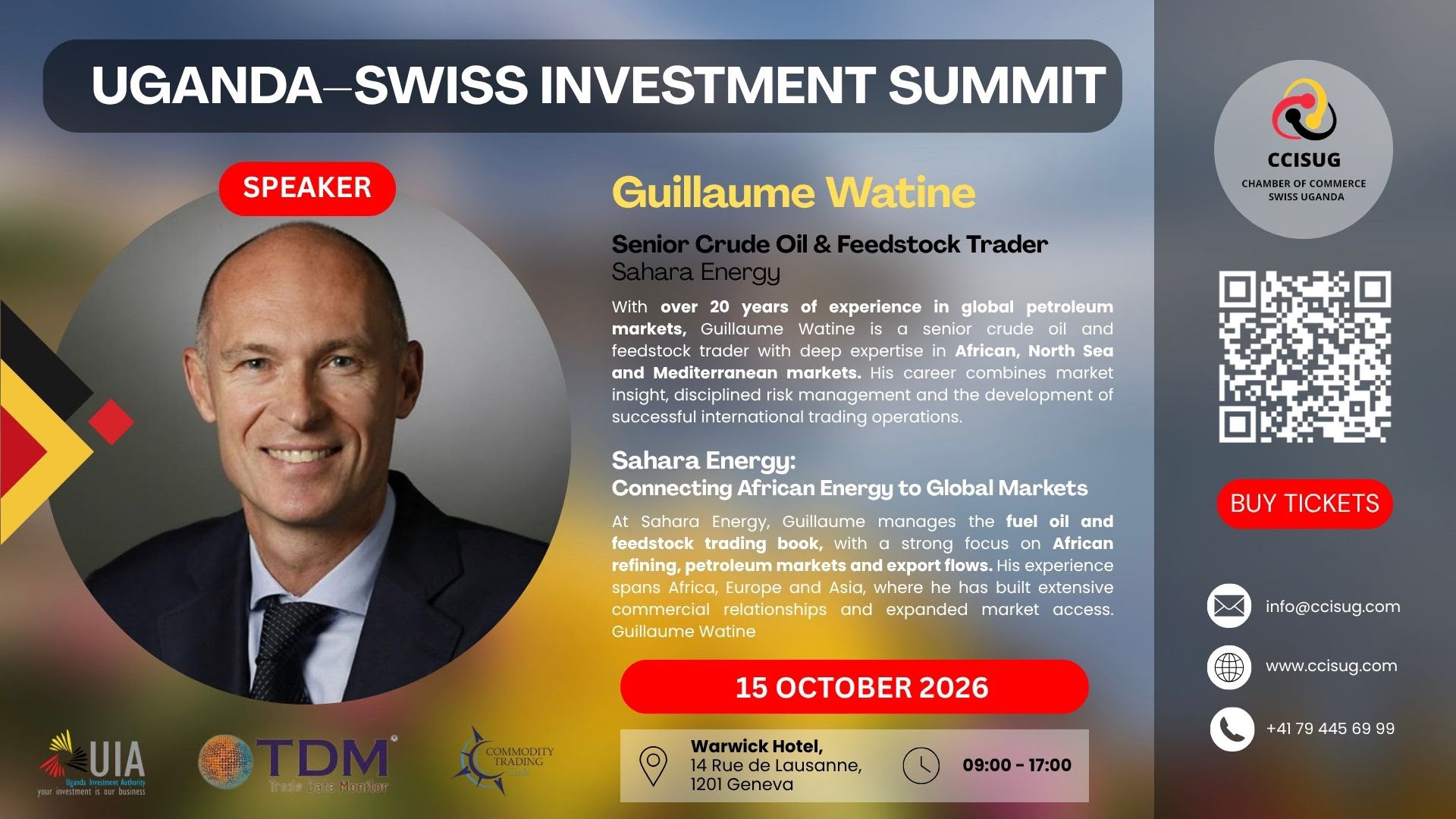 Uganda–Swiss Investment Summit 2026 Announces Guillaume Watine as Speaker